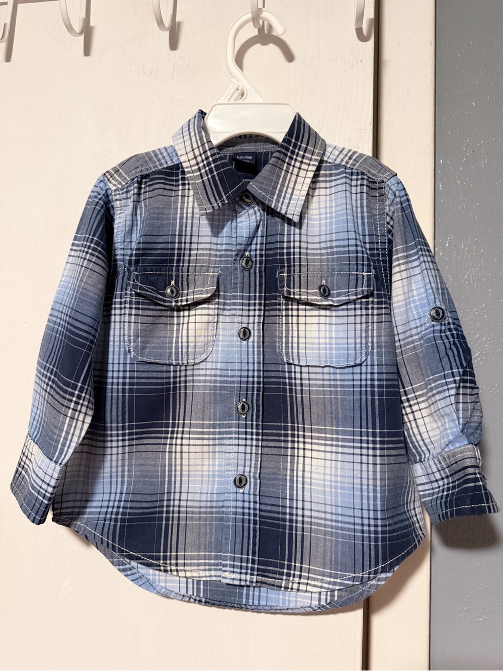 GAP Blue and White Plaid Button-Down Shirt